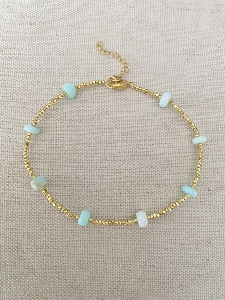 Ankle bracelet with blue stone outlet