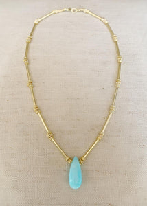 Aqua Teardrop on Stick necklace