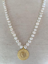 Load image into Gallery viewer, Large Coin on Pearl Necklace